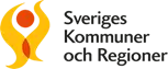 SKRs logotyp med sin gula och röda grafiska figur i början och svart text på vit platta.